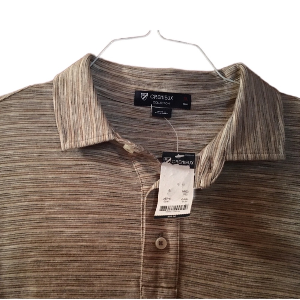 NWT Cremieux brown and beige striped polo